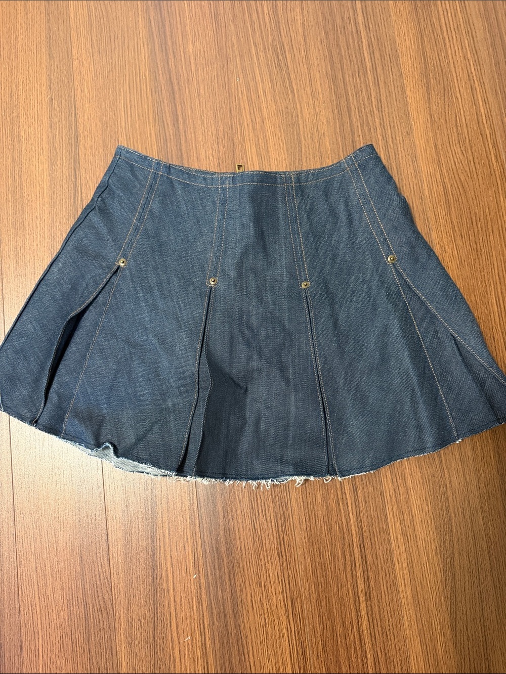 Steve Madden Dark Blue Denim Pleated Skater Mini Skirt
